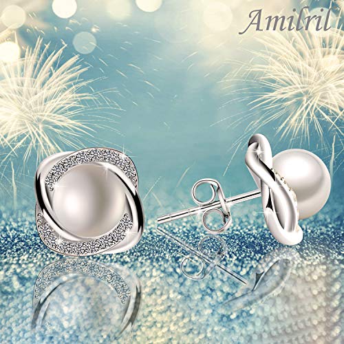 Amilril Pendientes Mujer, Pendientes Perlas Plata de Ley 925 Clásico Joyería para, Regalos Navidad