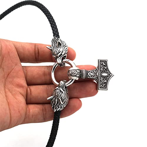 AMOZ Collar de Hammer de Thors, Cabeza de Loboa Raven Runea Amuleto Colgante/70Cm