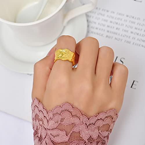 Anillo de dedo grande y ancho irregular para mujeres y niñas, metal brillante, redondo, geométrico, encanto, anillos de joyería, regalos de tamaño ajustable