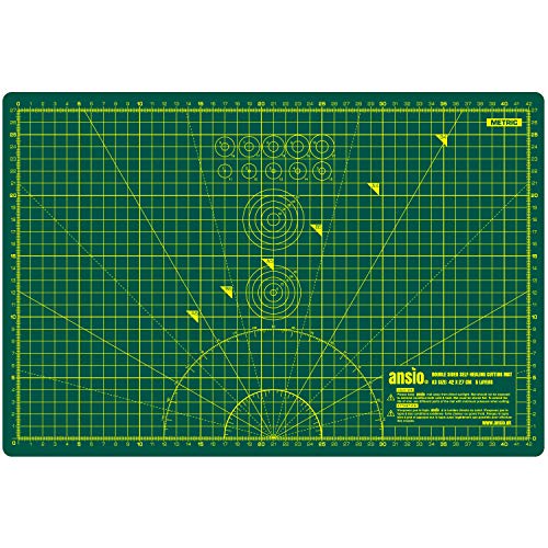 ANSIO Base De Corte A3 Doble Cara Auto Curación 5 Capas Para Costura y Manualidades - Imperial/Métrica 17 x 11 pulgadas / 42 x 27 cm- Verde/Verde