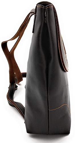 ANTHER Bolso mochila estilo cartujano fabricado en autentica piel de Ubrique, 100% vacuno cuero color marrón con cierre iman y bolsillo interior, 25x26x8,5 cm. Made in Spain.