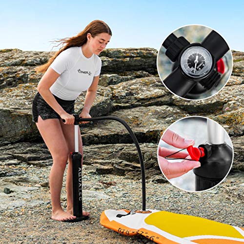 AQUATEC Bomba Manual para Tabla – Paddle Surf Hinchable y Kayak Hinchable| Hinchable con Manómetro para Tabla Sup | Bomba para Barco Hinchable | Presión 22PSI