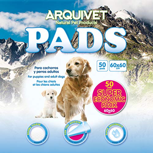 Arquivet Pads para Perros súper absorbentes - Empapadores higiénicos educativos para Perros - Empapadores Desechables - Alfombrilla higiénica para Perros - 50 uds. - 60 x 60 cm