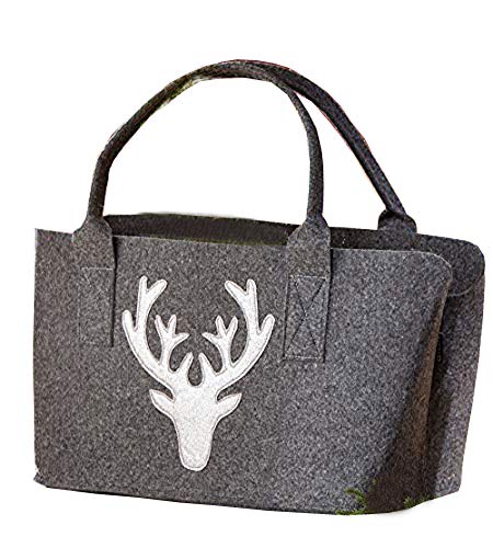 Artesanía Gilde - Bolsa de fieltro (40 x 26 x 20 cm), diseño de ciervo, color gris oscuro