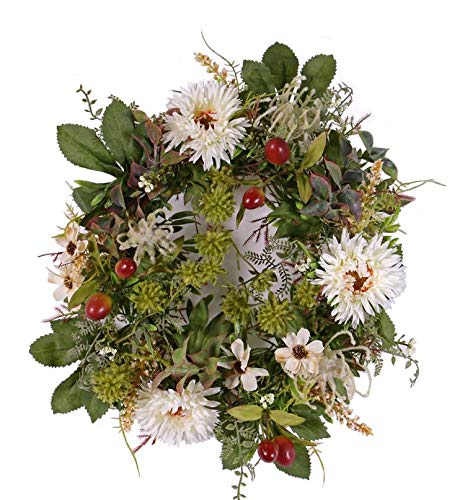 artplants.de Set de 3 Coronas de Flores Falsas Sabine, Gerbera, Crema, Ø30cm - Pack Coronas Flores sintéticas - Plantas Decorativas