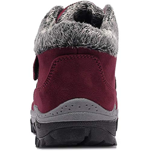 BaiMoJia Botas de Senderismo Nieve Mujer Cálidas Invierno Piel Forro Zapatillas de Senderismo Hombre Zapatos Trekking Rojo 39 EU (Etiqueta 40)