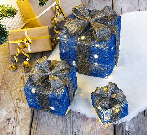 Bambelaa! Juego de 3 cajas de luces led decorativas en forma de regalos con temporizador, decoración navideña