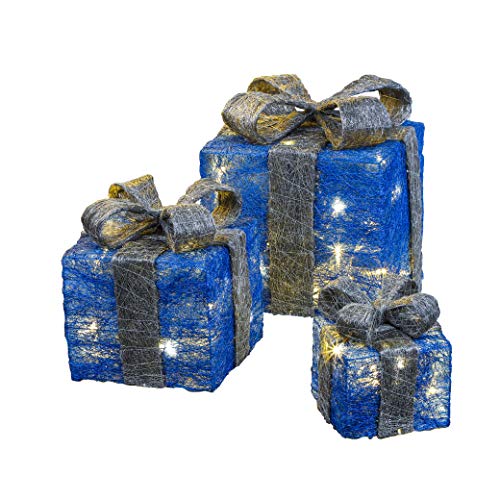 Bambelaa! Juego de 3 cajas de luces led decorativas en forma de regalos con temporizador, decoración navideña