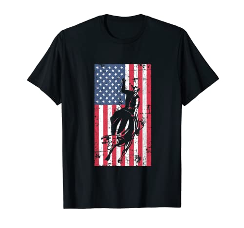 Bandera Americana De Rodeo Para Hombres Y Mujeres Camiseta