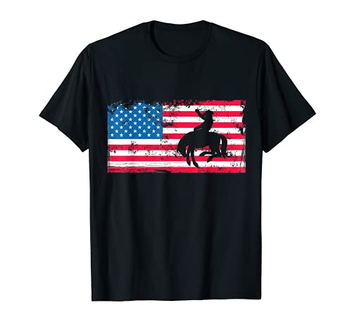 Bandera Americana Retro Rodeo Bronc Equitación Vaquera Vaquera Camiseta