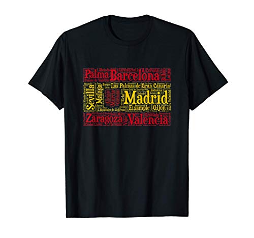 Bandera de España con nombres de ciudades Españolas Camiseta