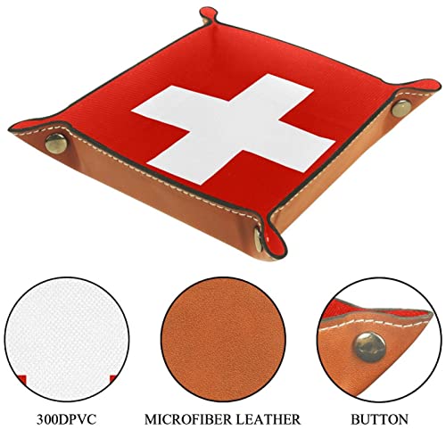bandera de suiza Bandeja de cuero,Bandeja de cuero plegable para reloj de joyería de monedas de llave de almacenamiento