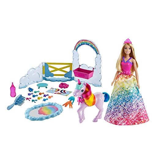 Barbie Dreamtopía Muñeca con unicornio y accesorios para peinar y de juguete (Mattel GTG01)