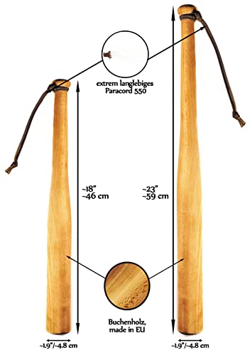 Bate de béisbol Victorer de madera natural, varios tipos, ideal para autodefensa (46 cm, con una correa de mano)