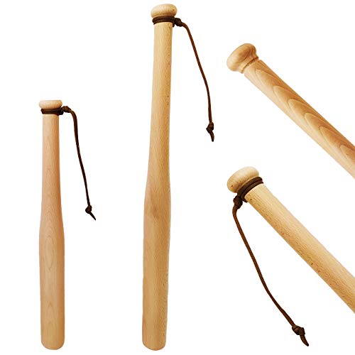 Bate de béisbol Victorer de madera natural, varios tipos, ideal para autodefensa (46 cm, con una correa de mano)