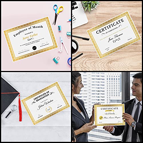 Belle Vous Papel Diploma/Certificado en Blanco (Pack de 50) Papel Certificados A4 con Borde de Papel de Aluminio Dorado – Papel Compatible Impresora para Empleados, Graduación, Escuela y Más