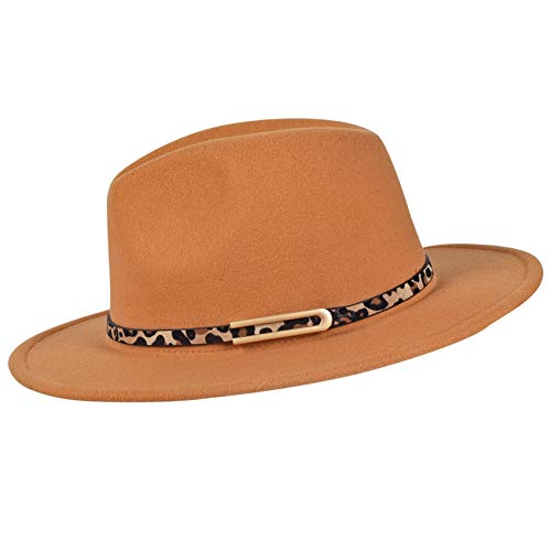 besbomig Sombrero de Jazz Fedora Trilby Cap de Fieltro de Moda para Mujer Hombre Gorra de ala Ancha para Viaje Fiesta Compras,Marrón Claro