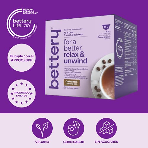 Bettery For a Better Relax & Unwind (10 x 12 g) - Complemento Alimenticio potente para reducir la ansiedad y el estrés | Cápsulas compatibles con Máquinas NESCAFE* DOLCE GUSTO* - Bálsamo de café