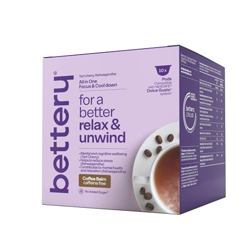 Bettery For a Better Relax & Unwind (10 x 12 g) - Complemento Alimenticio potente para reducir la ansiedad y el estrés | Cápsulas compatibles con Máquinas NESCAFE* DOLCE GUSTO* - Bálsamo de café