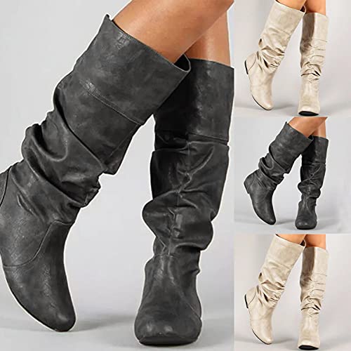 Binggong Botas de caña larga para mujer, zapatos planos, cómodas, suaves, antideslizantes, clásicas, hasta la rodilla, botas altas para otoño e invierno