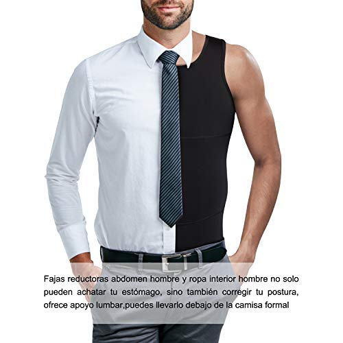 Bingrong Faja Reductora para Hombre Chaleco para Hombre Camiseta elástica para Abdomen Ropa Interior Reductora (Negro, Medium)