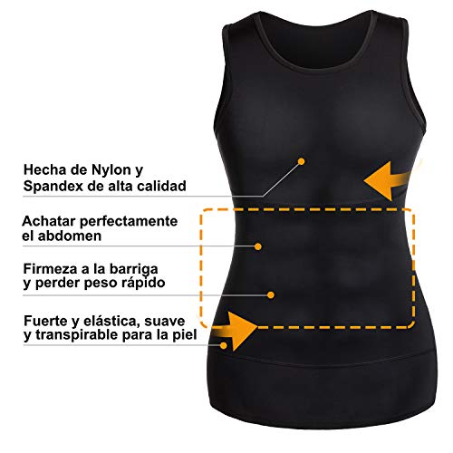 Bingrong Faja Reductora para Hombre Chaleco para Hombre Camiseta elástica para Abdomen Ropa Interior Reductora (Negro, Medium)