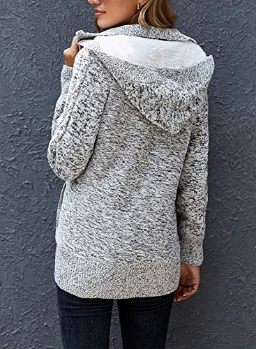 BLENCOT Cárdigan Cálido para Mujer Abrigo de Mujer con Capucha Suéter Mujer con Botones Zip Chaqueta de Punto Mujer Invierno Rebeca de Mujer Gris