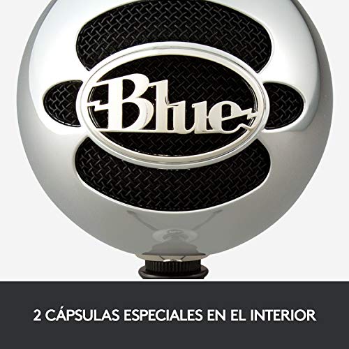 Blue Micrófonos USB Snowball, micrófono clásico de calidad de estudio para grabación, podcasting, radiodifusión, retransmisión de gaming en Twitch, locuciones, vídeos de YouTube en PC y Mac - Plata