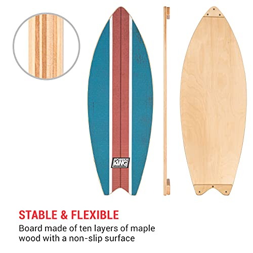 BoarderKING Indoorboard Wave - Tabla de equilibrio, Forma tabla de surf, Madera arce, Recubierto plástico, Esterilla y rodillos de corcho, Topes desmontables, Dimensiones 32 x 5 x 88 cm, Azul