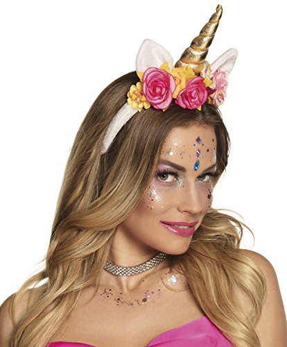 Boland-BOL04288 Tiara Rosy Unicornio Diadema con Cuerno, Orejas y Flores, Multicolor, Talla única (Ciao SRL BOL04288)