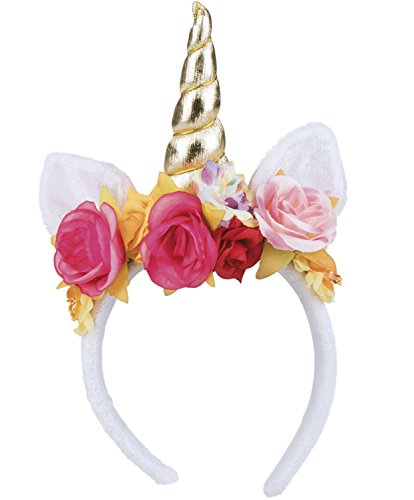 Boland-BOL04288 Tiara Rosy Unicornio Diadema con Cuerno, Orejas y Flores, Multicolor, Talla única (Ciao SRL BOL04288)