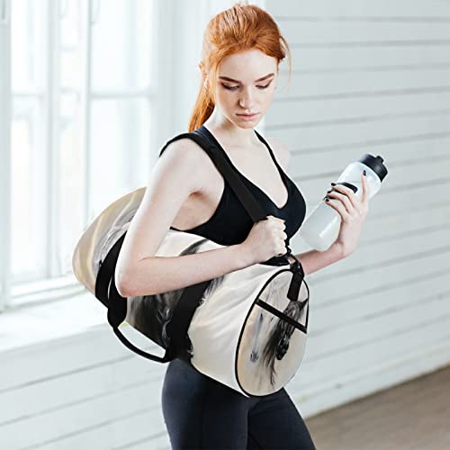 Bolsa de deporte para mujer, hombre, bolsa de viaje, dos elfos de caballo, color negro, blanco, para ejercicio, playa, yoga, fin de semana