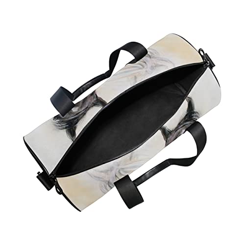 Bolsa de deporte para mujer, hombre, bolsa de viaje, dos elfos de caballo, color negro, blanco, para ejercicio, playa, yoga, fin de semana