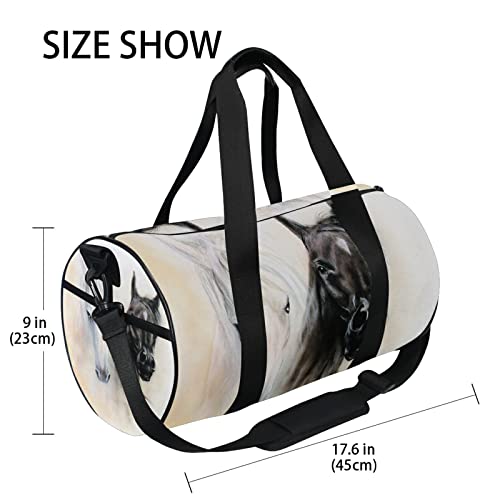 Bolsa de deporte para mujer, hombre, bolsa de viaje, dos elfos de caballo, color negro, blanco, para ejercicio, playa, yoga, fin de semana