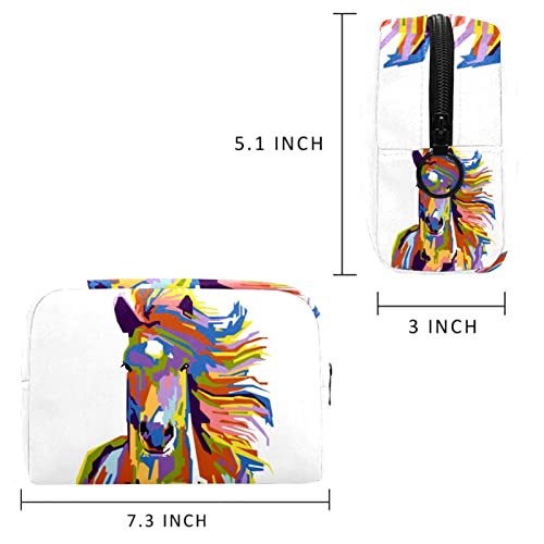 Bolso De Cosméticos Caballo Acuarela Viaje De Maquillaje Organizador De Almacenamiento Cosmético De La Bolsa De Trabajo para Las Mujeres 18.5x7.5x13cm