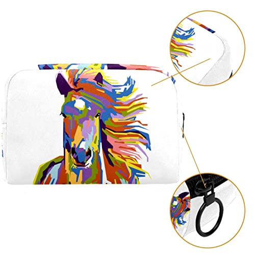 Bolso De Cosméticos Caballo Acuarela Viaje De Maquillaje Organizador De Almacenamiento Cosmético De La Bolsa De Trabajo para Las Mujeres 18.5x7.5x13cm