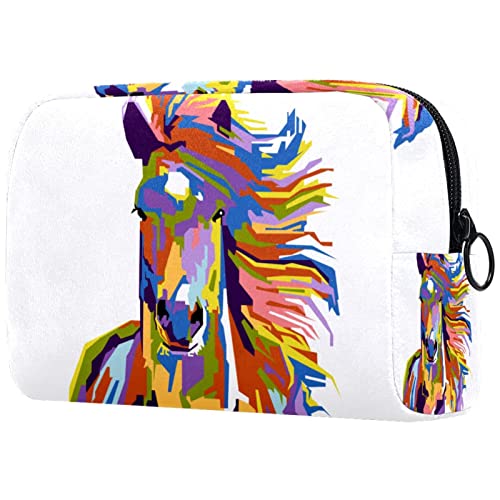 Bolso De Cosméticos Caballo Acuarela Viaje De Maquillaje Organizador De Almacenamiento Cosmético De La Bolsa De Trabajo para Las Mujeres 18.5x7.5x13cm