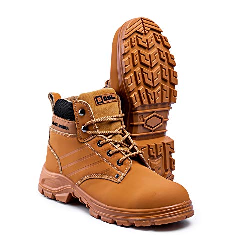 Botas de Seguridad para Hombre con Puntera de Acero Zapatos de Trabajo S3 SRC Tobillo de Cuero marrón Tan 5007 Black Hammer (41 EU)