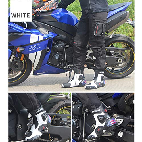 Botas motocicleta para hombres,Zapatos de Caballitos de Bicicletas Car Racing Carre Botines de protección al aire libre todoterreno,White-43/UK 8.5/US 9
