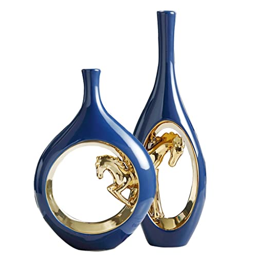 botella Florero Decoración De Caballo Dorado Decoración De Gabinete De Vino Oficina Decoración Azul Creativa Luz De Lujo Chapado En Oro (Color : Blue)