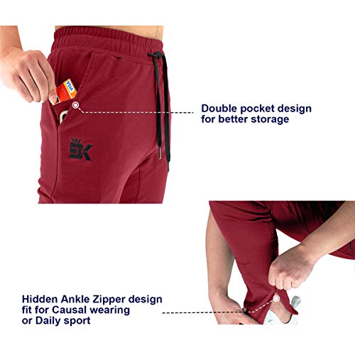 BROKIG - Pantalones de Deporte para Hombre, Corte Ajustado, con Bolsillos Dobles (Rojo Granate,XL)