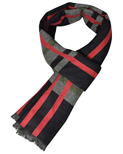 Bufanda Hombre clásico invierno de Super Soft largo de la borla tela escocesa de la bufanda de rayas (Negro rojo)