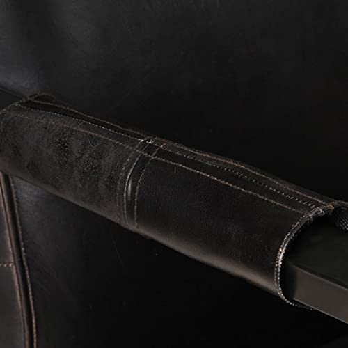 Butaca Orejera, Sillón para Salón Sillón Relax Silla con Brazos Sillón de Cuero de Cabra Real Negro 60x75x90 cm