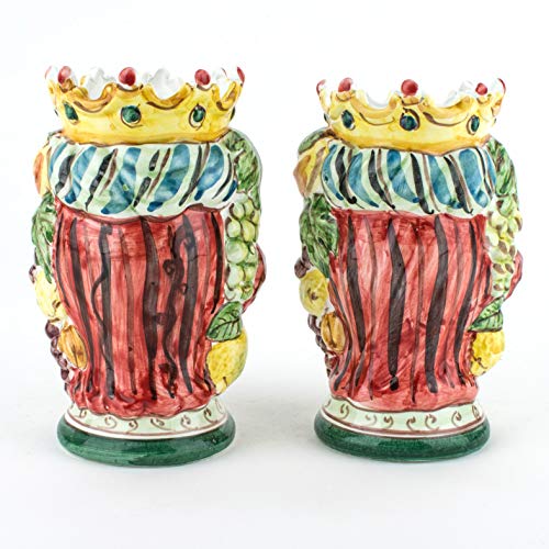 Cabezales de moro, 14 cm de altura, de cerámica siciliana, par de cabezas de moro de Caltagirone hechas a mano