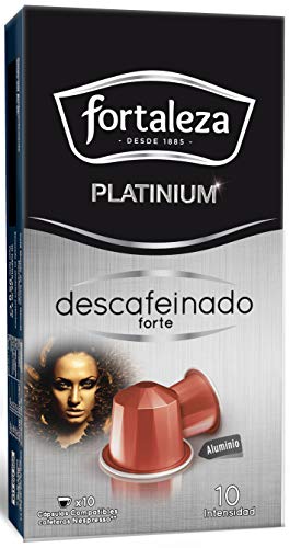 Café Fortaleza - Platinium “ Cápsulas Compatibles con Nespresso, de Aluminio, Descafeinado Forte, Sabor Intenso, Tueste Natural, Pack 8x10 - Total 80 uds