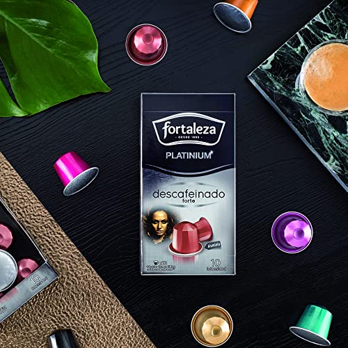 Café Fortaleza - Platinium “ Cápsulas Compatibles con Nespresso, de Aluminio, Descafeinado Forte, Sabor Intenso, Tueste Natural, Pack 8x10 - Total 80 uds