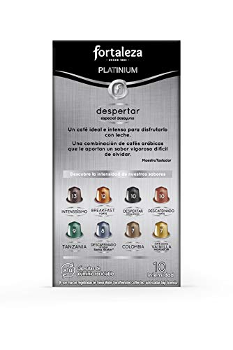 Café Fortaleza Platinium – Cápsulas Compatibles con Nespresso, de Aluminio, Sabor Despertar, Especial Desayuno, 100% Arábica, Tueste Natural, Pack 5x10 - Total 50 uds