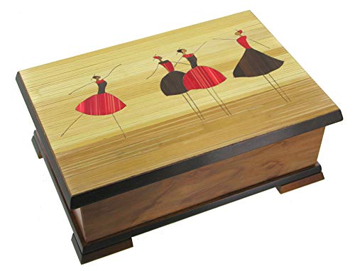 Caja de música para joyas / joyero musical de madera con marquetería tradicional de paja de centeno y bailarina - El vals del Emperador (J. Strauss)
