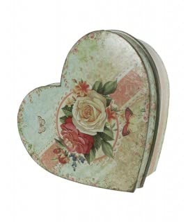 CAL FUSTER Caja de Metal Forma corazón Dibujo Rosas. Medidas: 8x20x18 cm.
