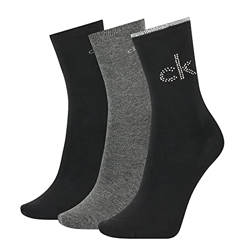 Calvin Klein Crystal Logo Holiday Women's Crew Socks 3 Pack Calcetines clásicos, Color Gris Oscuro, Talla única para Mujer
